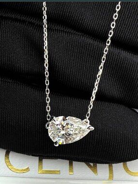 Lucenjuri Pear Solitaire Diamond Necklace – 14K White Gold, 1/2 CT